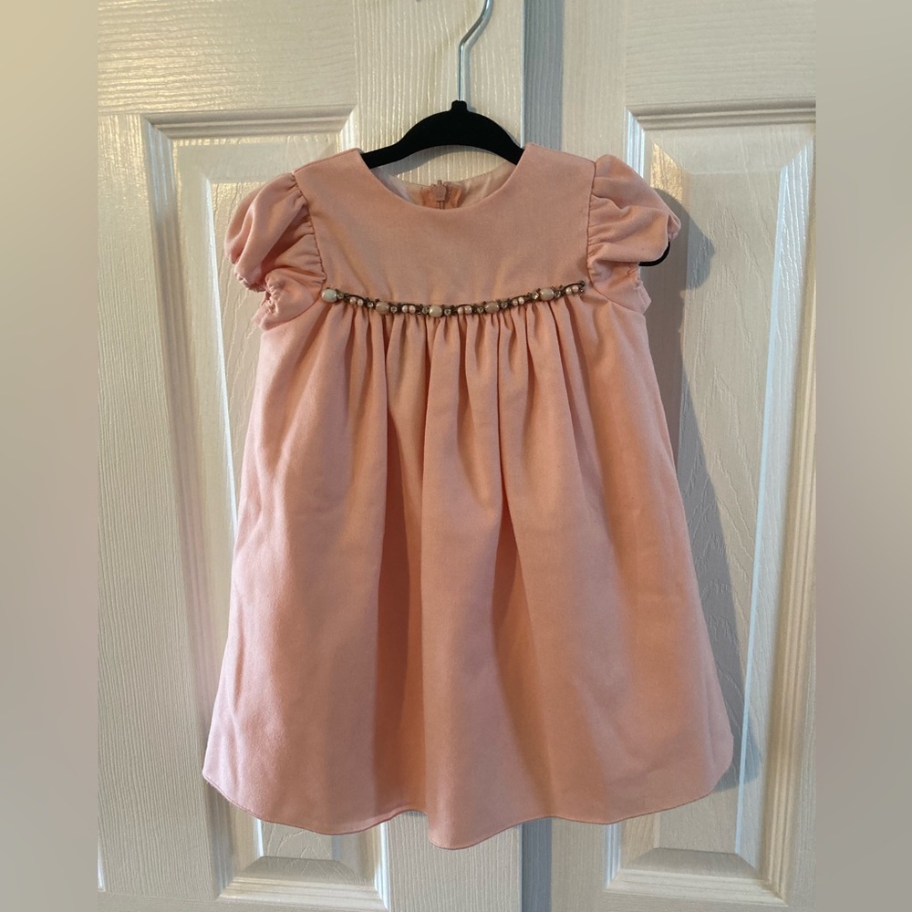 French Designer Fleurisse Girls Peach Dress/Beaded Detail Size 24 Months NWT